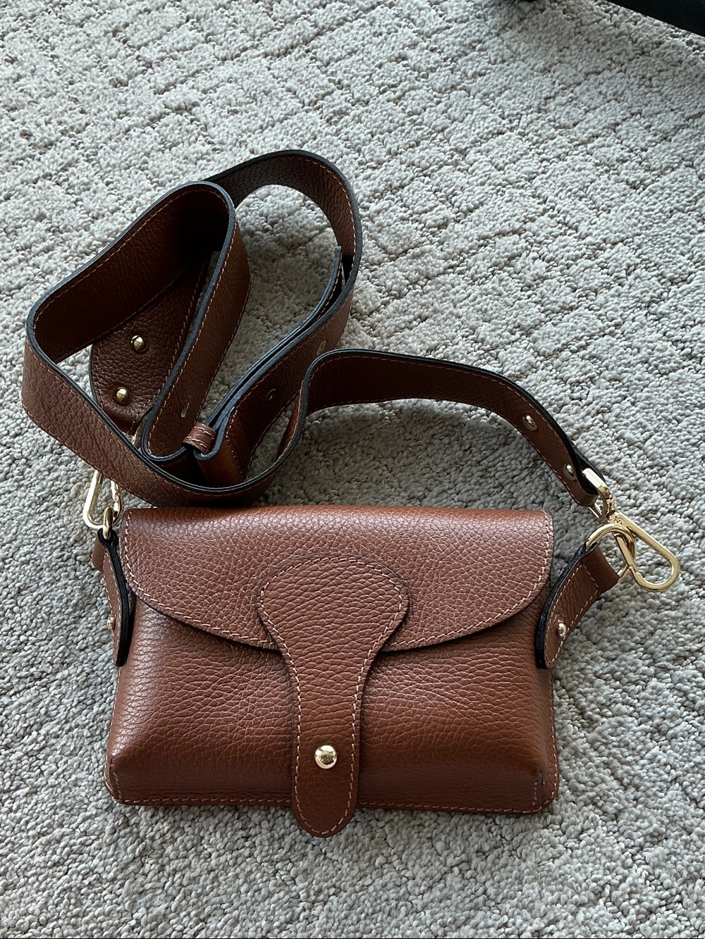 Women's Brown Pebbled Leather Crossbody Bag with Gold Hardware